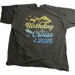 "My‎ Birthday Cruise" 2025 Black T-Shirt Unisex Size 4XL